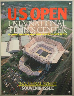 Bize açık 1980 poster Billie Jean King Ulusal Tenis merkezi New York'ta ekranda
