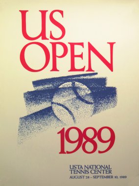 Bize açık 1989 poster Billie Jean King Ulusal Tenis merkezi New York'ta ekranda