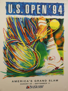 Bize açık 1994 poster Billie Jean King Ulusal Tenis merkezi New York'ta ekranda