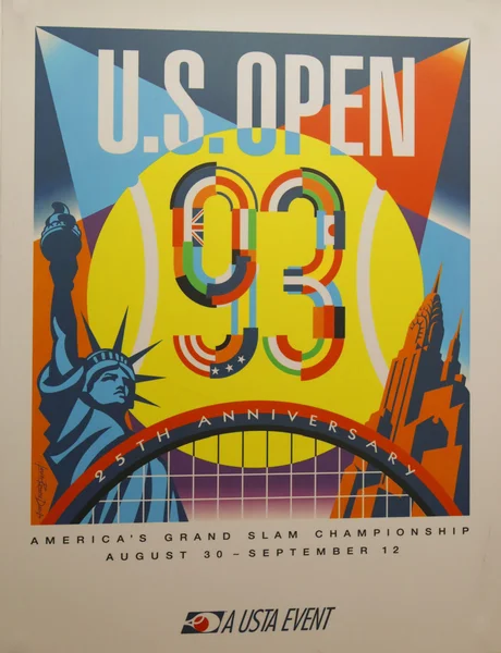 Us open 1993 poster on display im billie jean king national tennis center in new york — Stockfoto