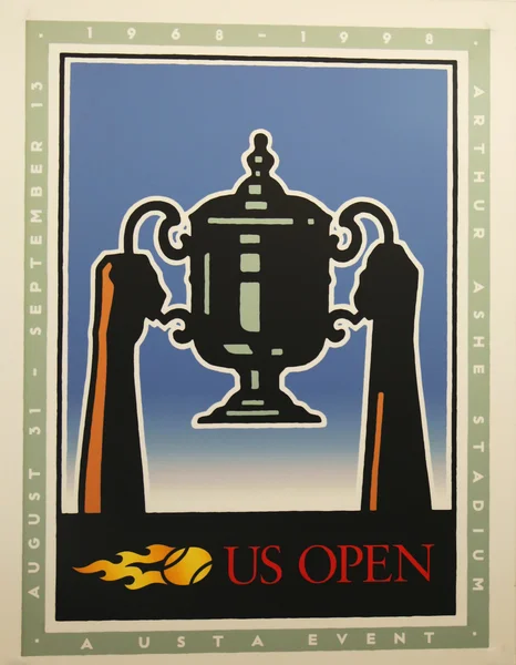 Us open 1998 poster on display im billie jean king national tennis center in new york — Stockfoto