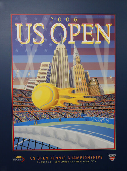 Плакат US Open 2006 выставлен в Национальном теннисном центре Билли Джин Кинг в Нью-Йорке
