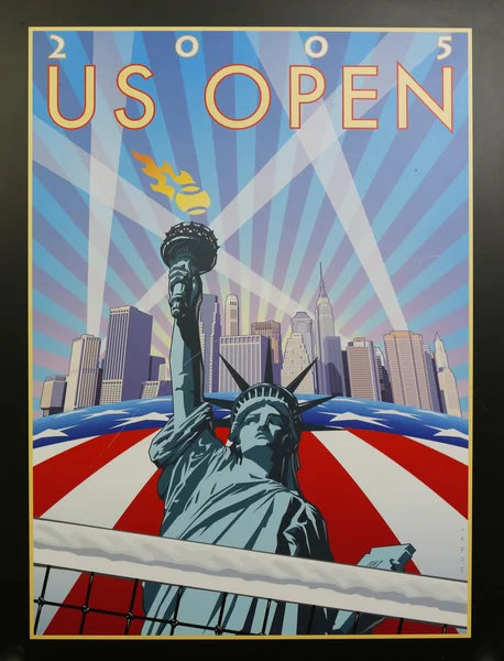 Us open 2005 poster on display im billie jean king national tennis center in new york — Stockfoto