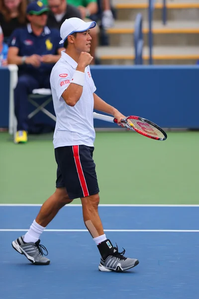 Tennisprofi kei nishikori aus Japan während unseres Open 2014 Matches — Stockfoto