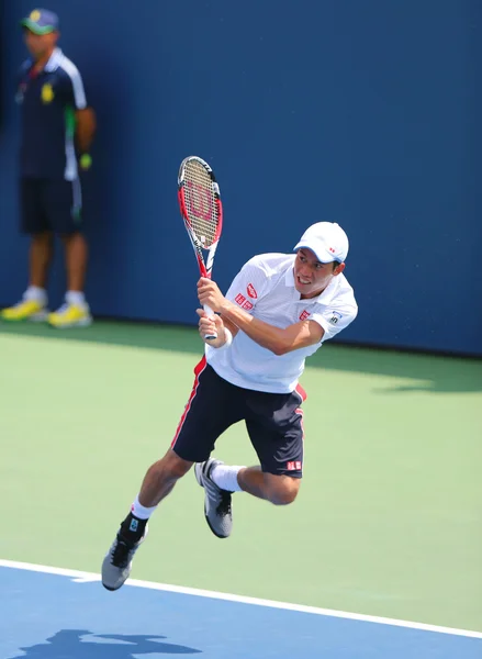 Tennisprofi kei nishikori aus Japan während unseres Open 2014 Matches — Stockfoto