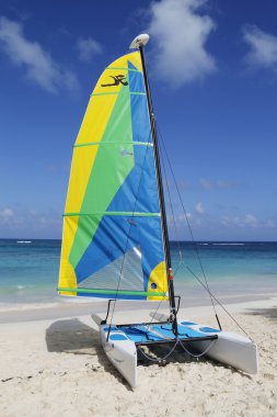 Hobie Cat katamaran Punta Cana Bavaro Plajı'nda turistler için hazır