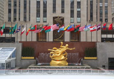 midtown Manhattan'ın alt plaza rockefeller Center prometheus heykeli