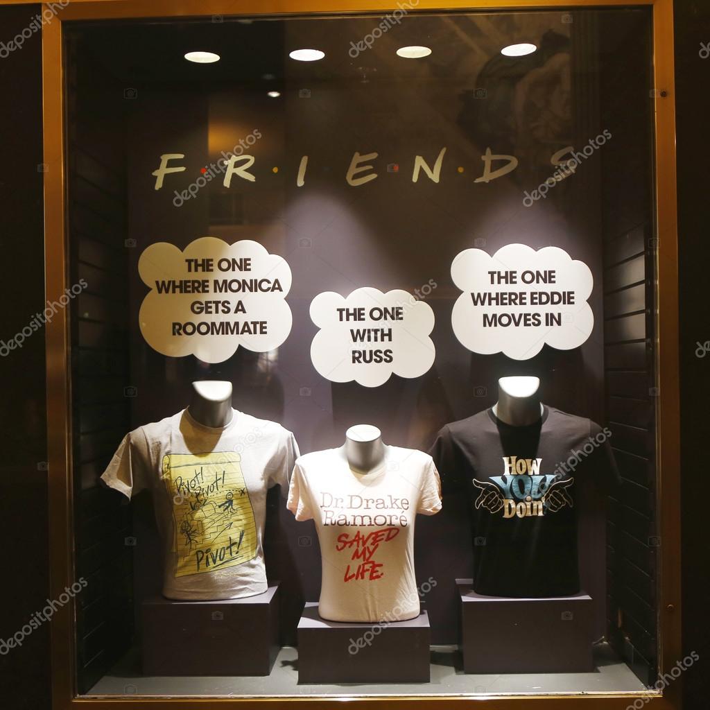 NEW YORK - FEBRUARY 26, 2015: Window display decorated with Friends TV Show logo in Rockefeller Center in Midtown Manhattan