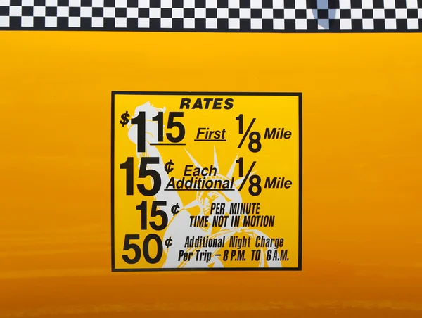 New York City taxi rates decal. This rate was in effect from May 1987 till January 1990 — Stock Photo, Image