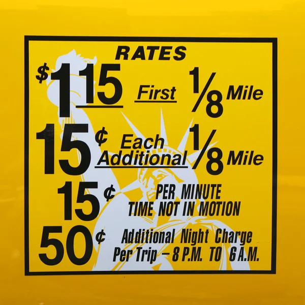 New York City taxi rates decal. This rate was in effect from May 1987 till January 1990 — Stock Photo, Image