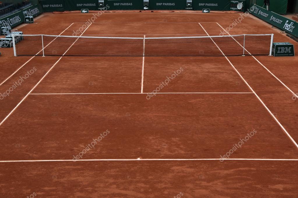 PARIS, FRANCE- MAY 23, 2015 Clay court ready for Roland Garros 2015 at Le Stade Roland Garros in Paris, France
