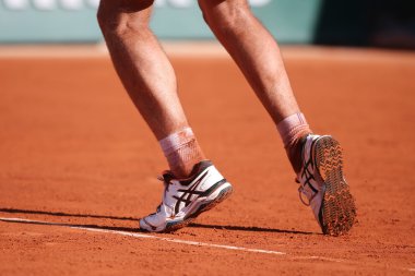 Professional tennis player Richard Gasquet of France wears custom Asics Gel Resolution shoes during his third round match at Roland Garros