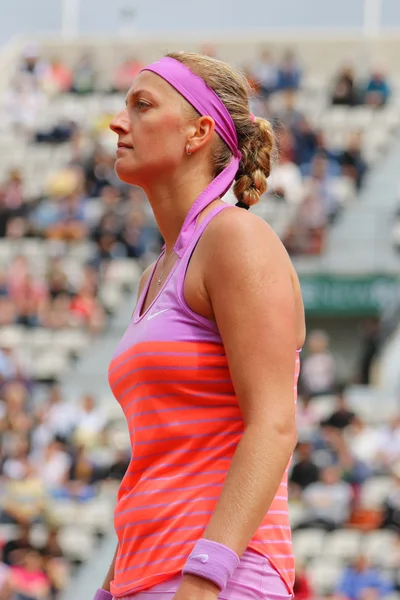 Two times Grand Slam champion Petra Kvitova in action during her second round match at Roland Garros 2015
