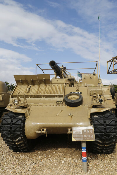 M50 Sherman self-propelled gun,modified versions of the American M4 Sherman tank,  on display