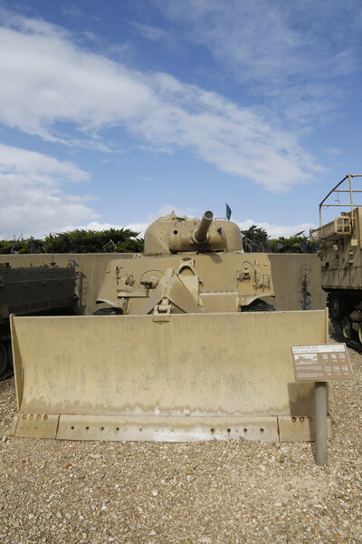 American M4A3 Sherman tank with M1 bulldozer on display