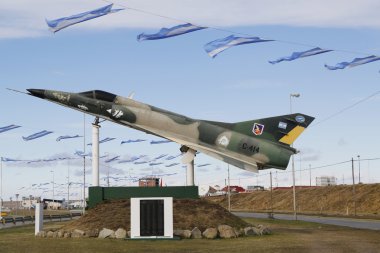 Argentine naval jet at the monument to fallen soldiers of Falklands  Malvinas war in Rio Grande, Argentina.