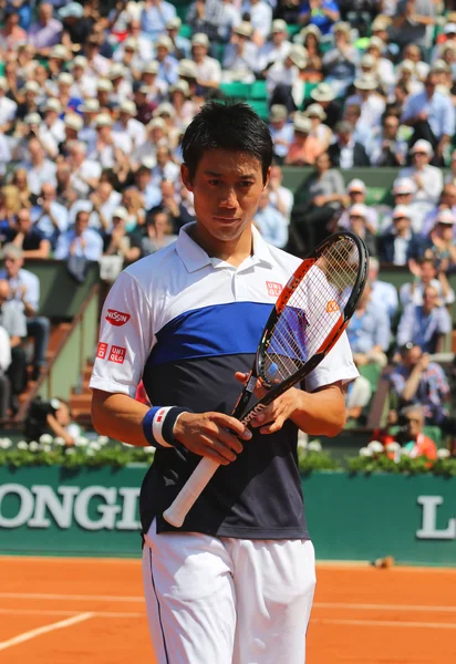 Professional tennis player Kei Nishikori of Japan during second round match at Roland Garros 2015 — Stockfoto