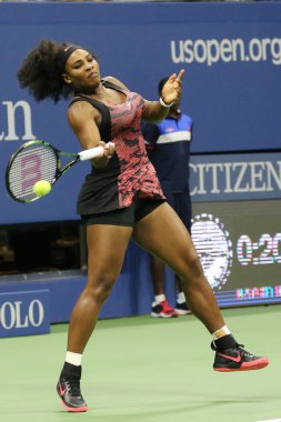 Twenty one times Grand Slam champion Serena Williams in action during first round match at  US Open 2015