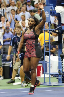 Twenty one times Grand Slam champion Serena Williams celebrates victory after  her quarterfinal match against Venus Williams