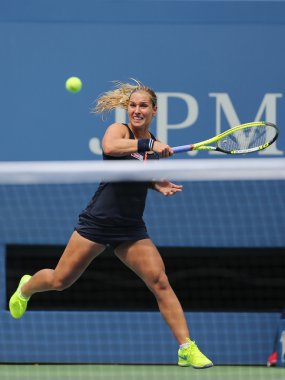 Professional tennis player Dominika Cibulkova of Slovakia in action during first round match at US Open 2015