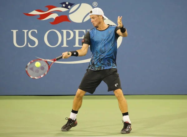 Twee keer Grand Slam Champion Lleyton Hewitt van Australië in actie tijdens zijn laatste Us Open overeenkomen met — Stockfoto