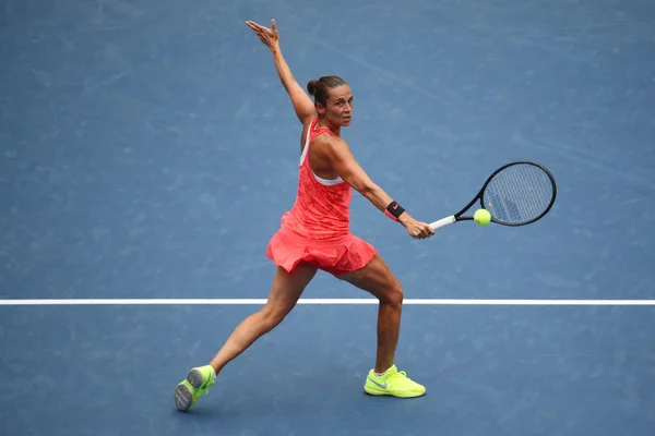 Professional tennis player Roberta Vinci of Italy in action during her final match at US Open 2015 at National Tennis Center in New York — 图库照片