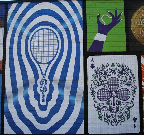 网球主题壁画艺术灵感大满贯冠军小威廉姆斯的胜利 — 图库照片