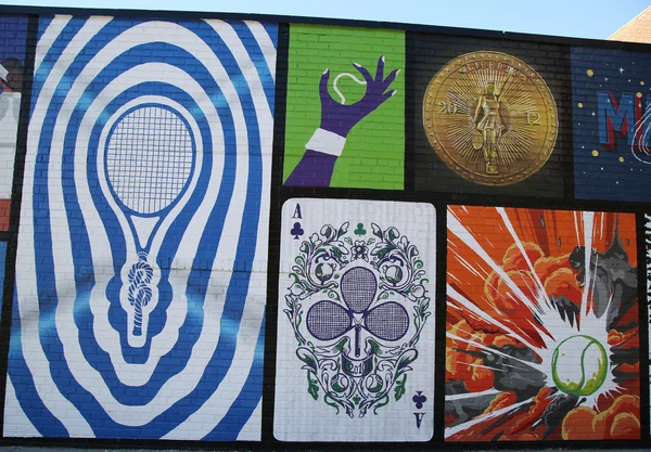 Tennis theme mural art inspired by Grand Slam champion Serena Williams victories — Stock Photo, Image