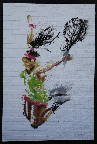 Arte mural temático de tenis inspirado en las victorias de la campeona del Grand Slam Serena Williams — Foto de Stock