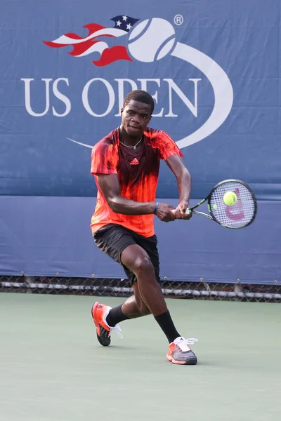 Professional tennis player Frances Tiafoe of United States in action during his first round match at US Open 2015 — Stok fotoğraf