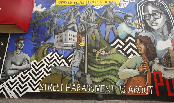 Straßenbelästigung thematisches Wandbild in brooklyn — Stockfoto