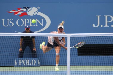 Professional tennis player Caroline Wozniacki of Denmark in action during US Open 2015