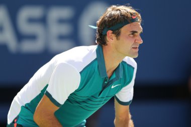 On yedi kez Grand Slam şampiyonu Roger Federer İsviçre'nin bize açık 2015 onun üçüncü yuvarlak maç sırasında eylem