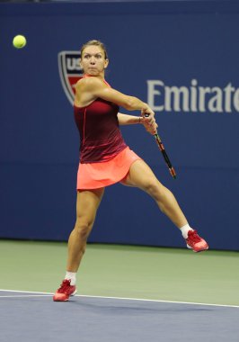 Professional tennis player Simona Halep of Romania in action during her third round match at US Open 2015