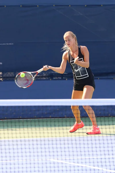 Professional tennis player Anna  Schmiedlova of Slovakia practices for US Open 2015 — ストック写真