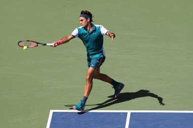 On yedi kez Grand Slam şampiyonu Roger Federer İsviçre'nin bize açık 2015 onun üçüncü yuvarlak maç sırasında eylem