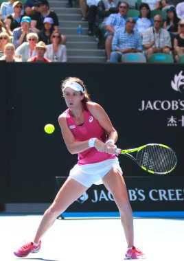 Professional tennis player Johanna Konta of Great Britain in action during her quarter final match at Australian Open 2016