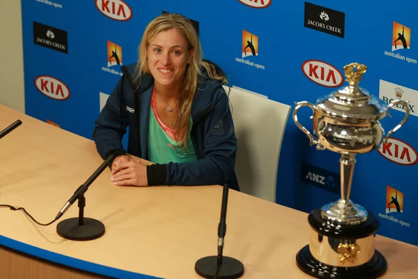 Grand Slam mistrz Angelique Kerber Niemiec podczas konferencji prasowej po zwycięstwo w Australian Open 2016 — Zdjęcie stockowe