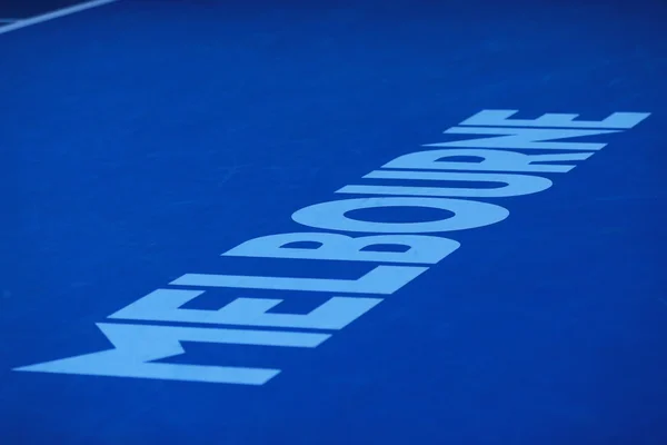 Iconic Melbourne sign at Rod Laver Arena at Australian tennis center — 图库照片