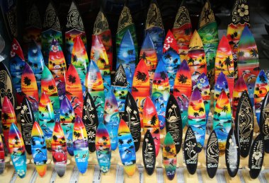 Local souvenirs on display in Bali.