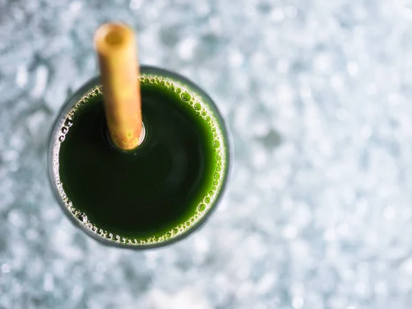 Green Matcha Tea Glass Jar Top View — Stock Photo, Image