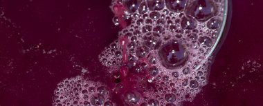 Şarap yapımı. Köpüklü taze üzüm suyu. Akarsu akmalı ve özel bir kapta toplanmalı. Moldova 'da şarap üretim teknolojisi. Üzüm işlemenin eski halk geleneği. Evi hasat et.