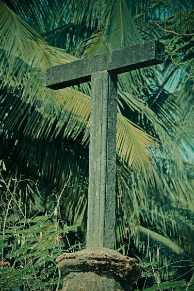 Stary Krzyż Między Kościołem Jana Bożego Klasztorem Monici Stary Goa — Zdjęcie stockowe