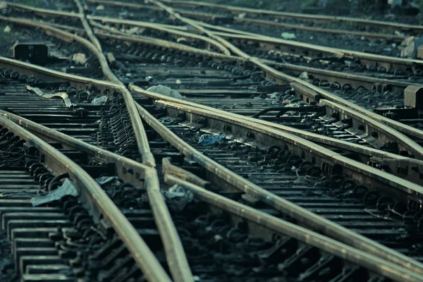 Die Verschmelzung Der Eisenbahngleise Weichenstellungen Auf Einem Eisenbahngleis Düne Maharashtra — Stockfoto