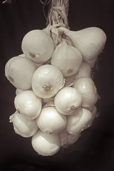 Λευκά Κρεμμύδια Προς Πώληση Στην Αγορά Πούνε Μαχαράστρα Ινδία — Φωτογραφία Αρχείου