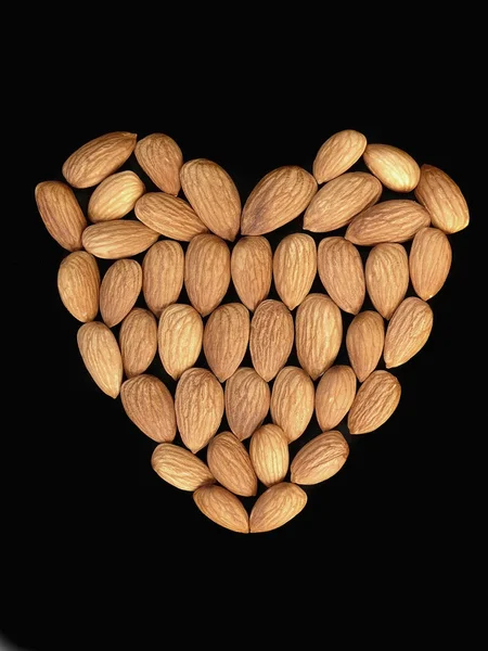 Almonds Arranged Heart Shape — Stock Photo, Image