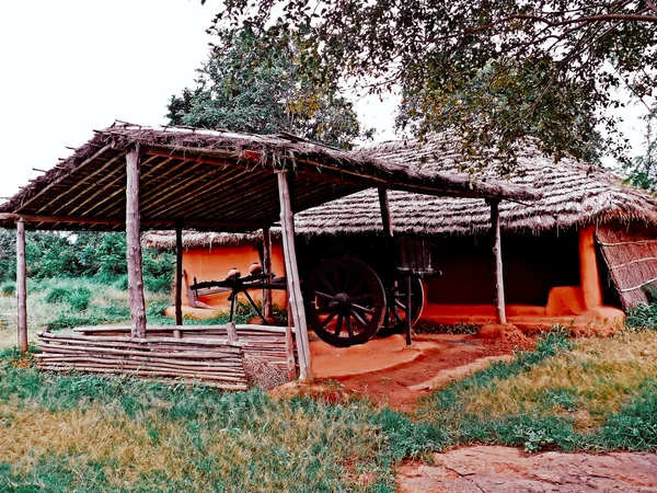 An old wooden bullock cart is displayed in a museum, Madhya pradesh, India