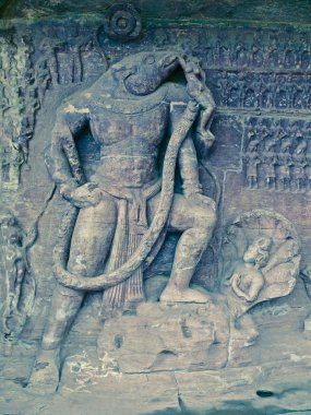 Relief depicting Varaha, Gupta period, early 5th century AD, Cave 5, Udayagiri, Madhya Pradesh, India, Asia