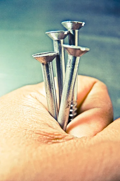 Screws Human Hand — Stock Photo, Image