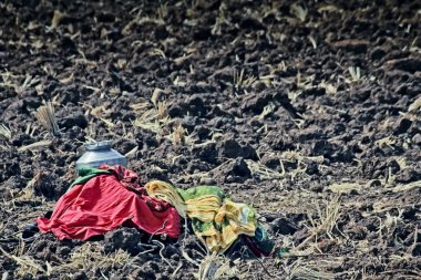 Temporary Shed and cloths in farm India